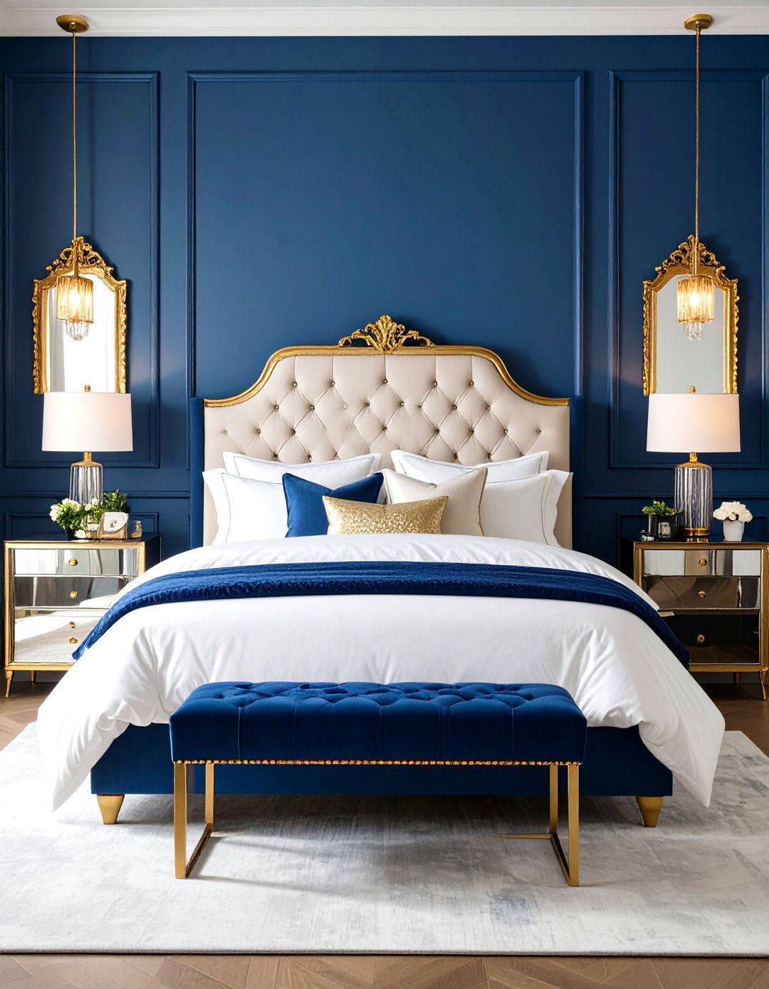 Royal Blue and Gold Glam Bedroom - 20 Girls Blue Bedroom Ideas