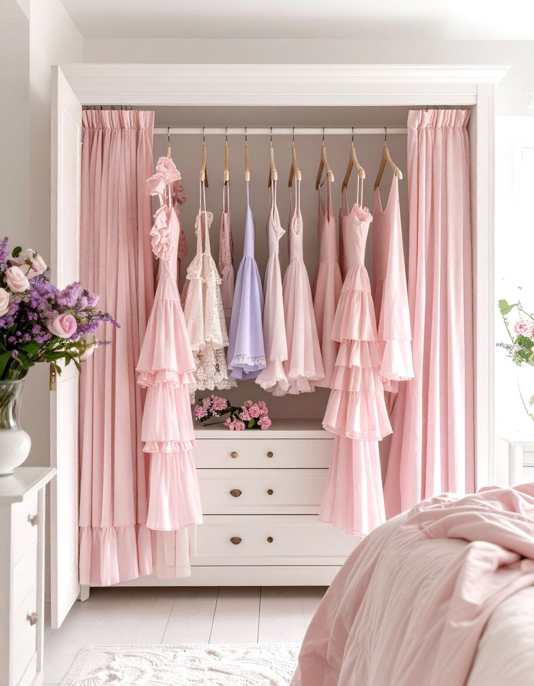 Ruffled Closet Curtain Romantic Texture - 20 closet curtain ideas