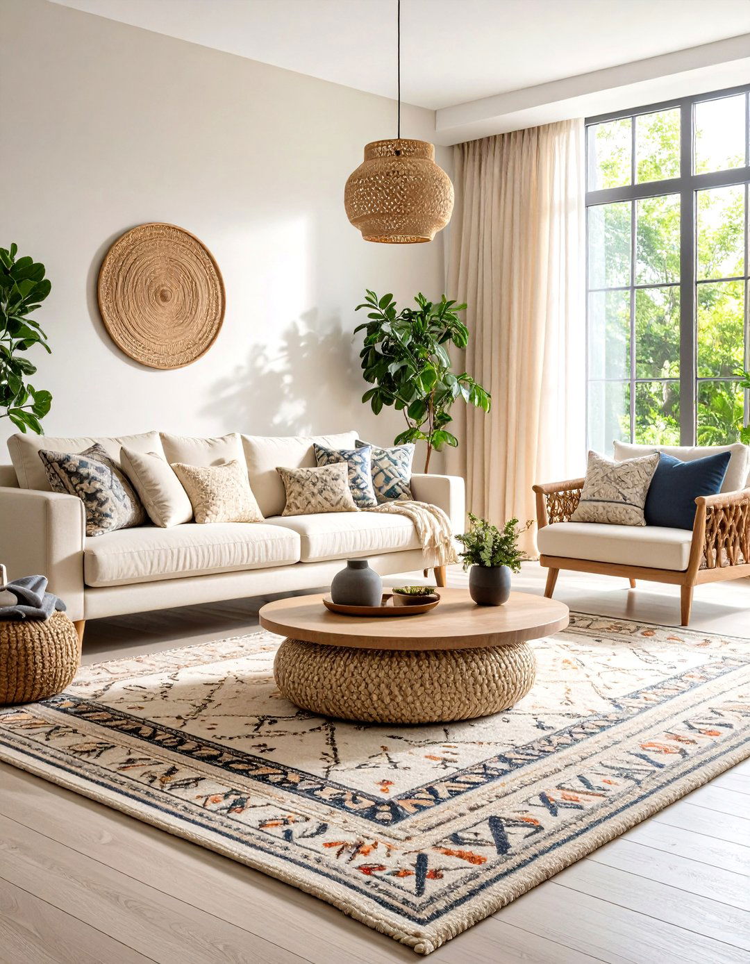 Rug Rules Grounding a Cream Sofa - 20 Cream Couch Living Room Ideas