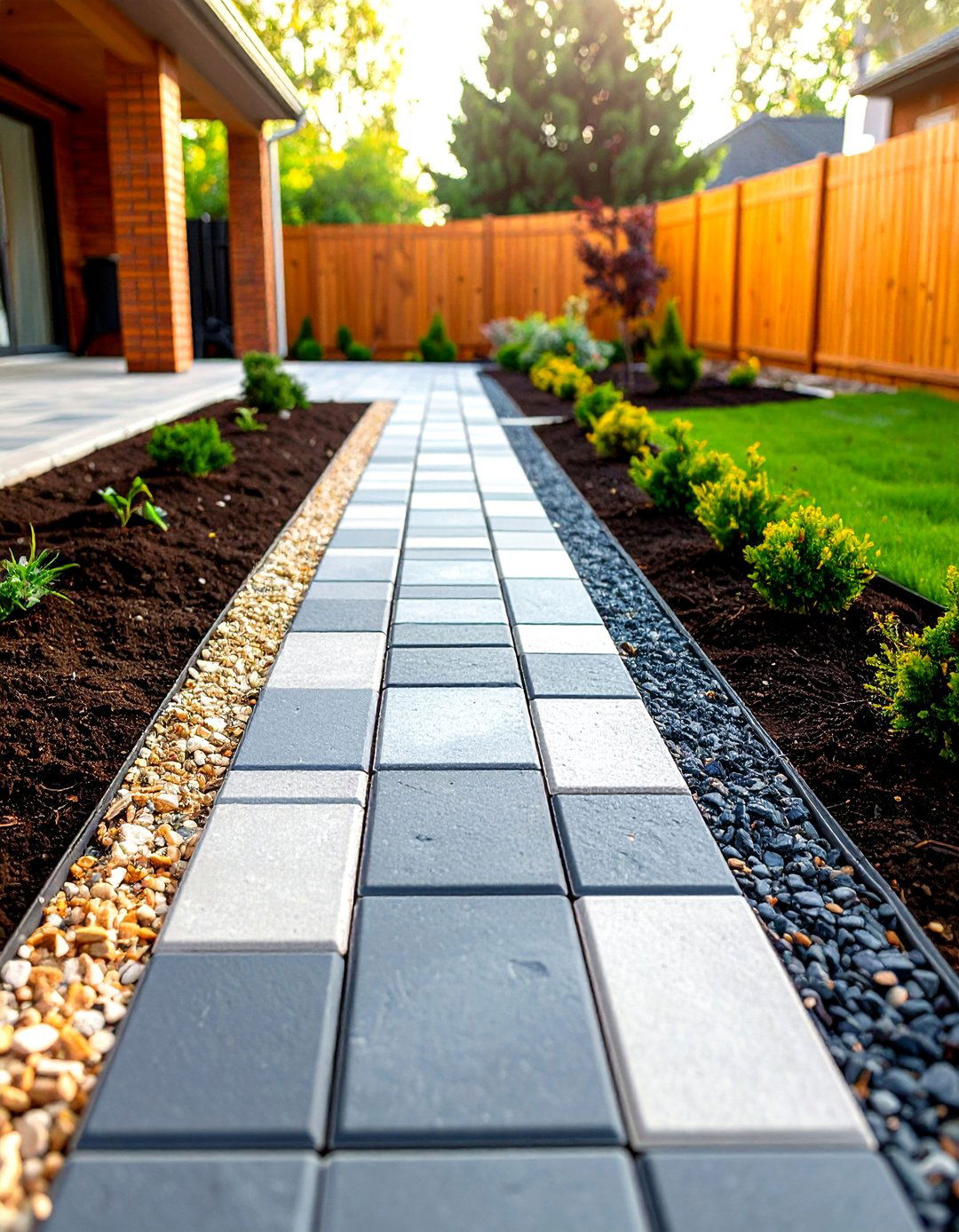 Running Bond Pattern Bluestone Walkway with Brick Like Layout - 20 Bluestone Walkway Ideas