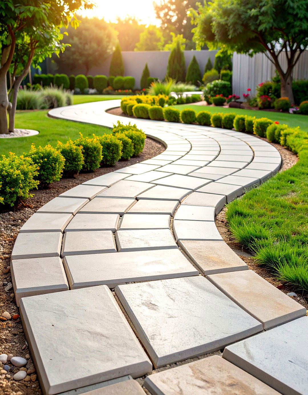 Running Bond Paver Curved Walkway That Minimizes Cuts - 20 Curved Walkway Ideas