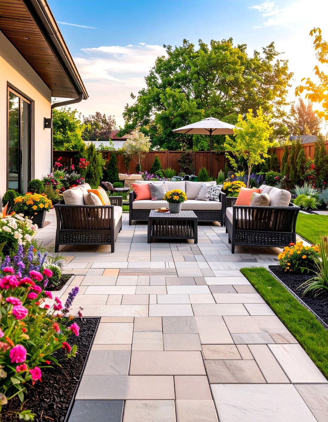 Running Bond Paver Patio with Clean Linear Design - 20 Paver Patio Ideas