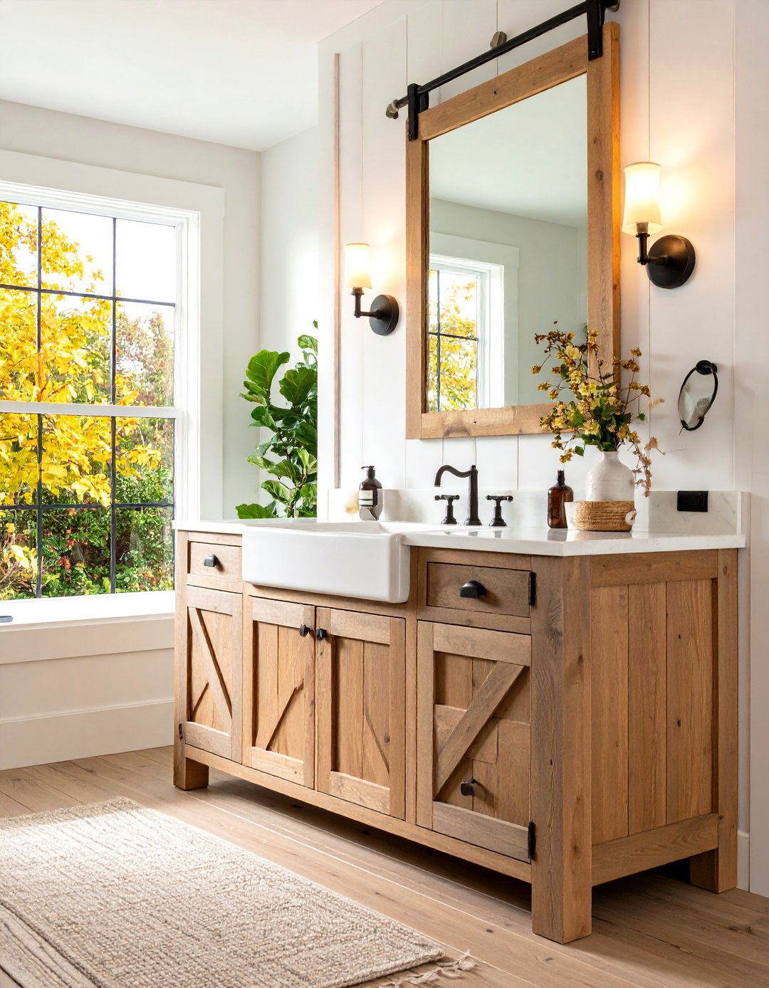 Rustic Barn Door Wood Bathroom Vanity - 20 Wood Bathroom Vanity Ideas