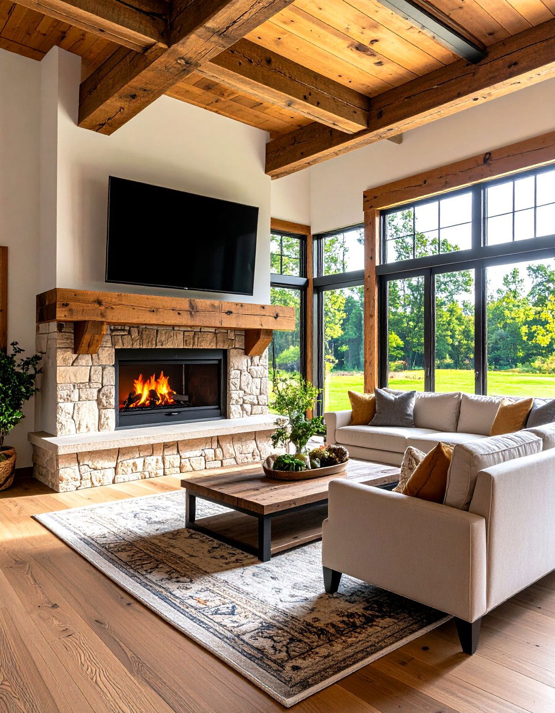 Rustic Beam and Mantel - 20 Tv Over Fireplace Ideas