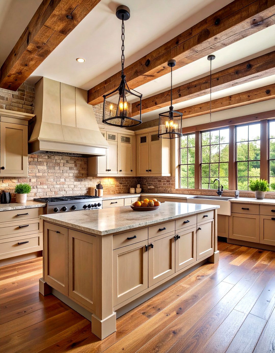 Rustic Beige Kitchen Cabinets with Exposed Beams - 20 Kitchens With Beige Kitchen Cabinets
