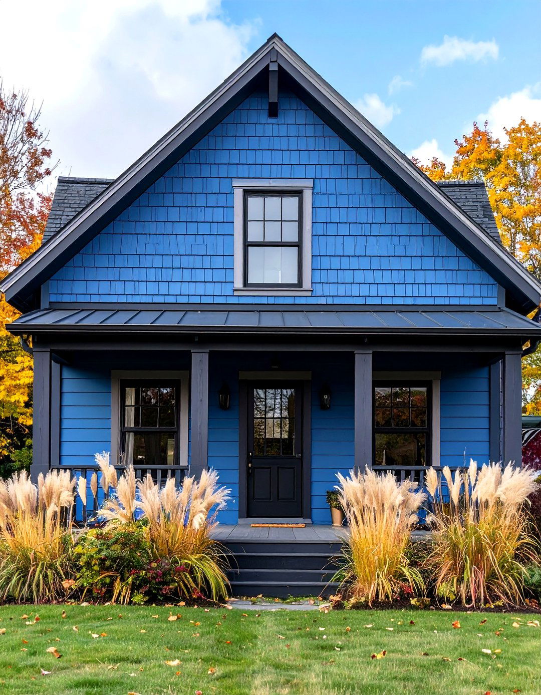 Rustic Blue House Charm with Modern Edge - 20 Blue House With Black Trim Ideas
