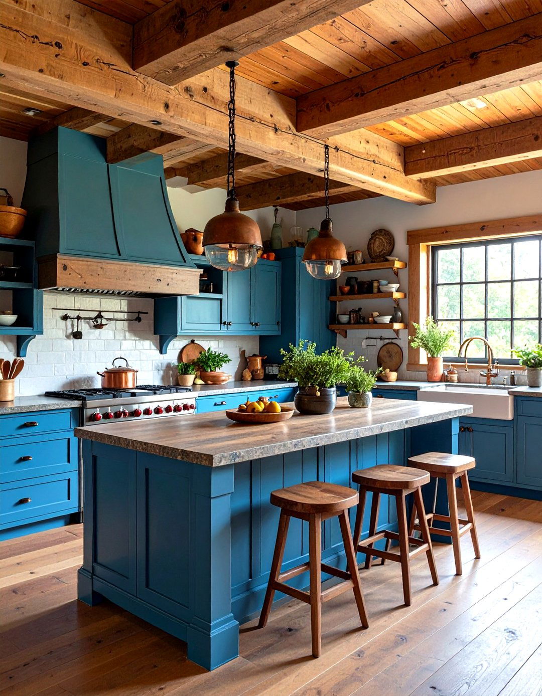 Rustic Blue Stone Kitchen with Copper Accents - 20 kitchens with blue countertops
