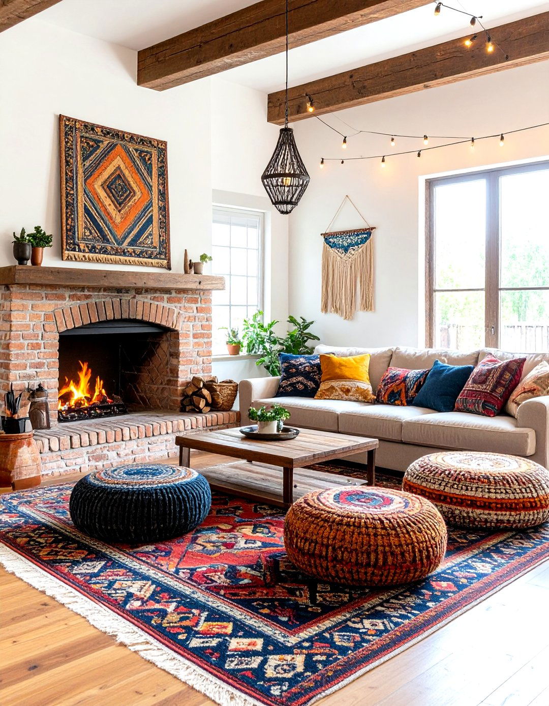Rustic Bohemian Living Room With a Brick Fireplace - 20 Rustic Living Room With a Brick Fireplace Ideas