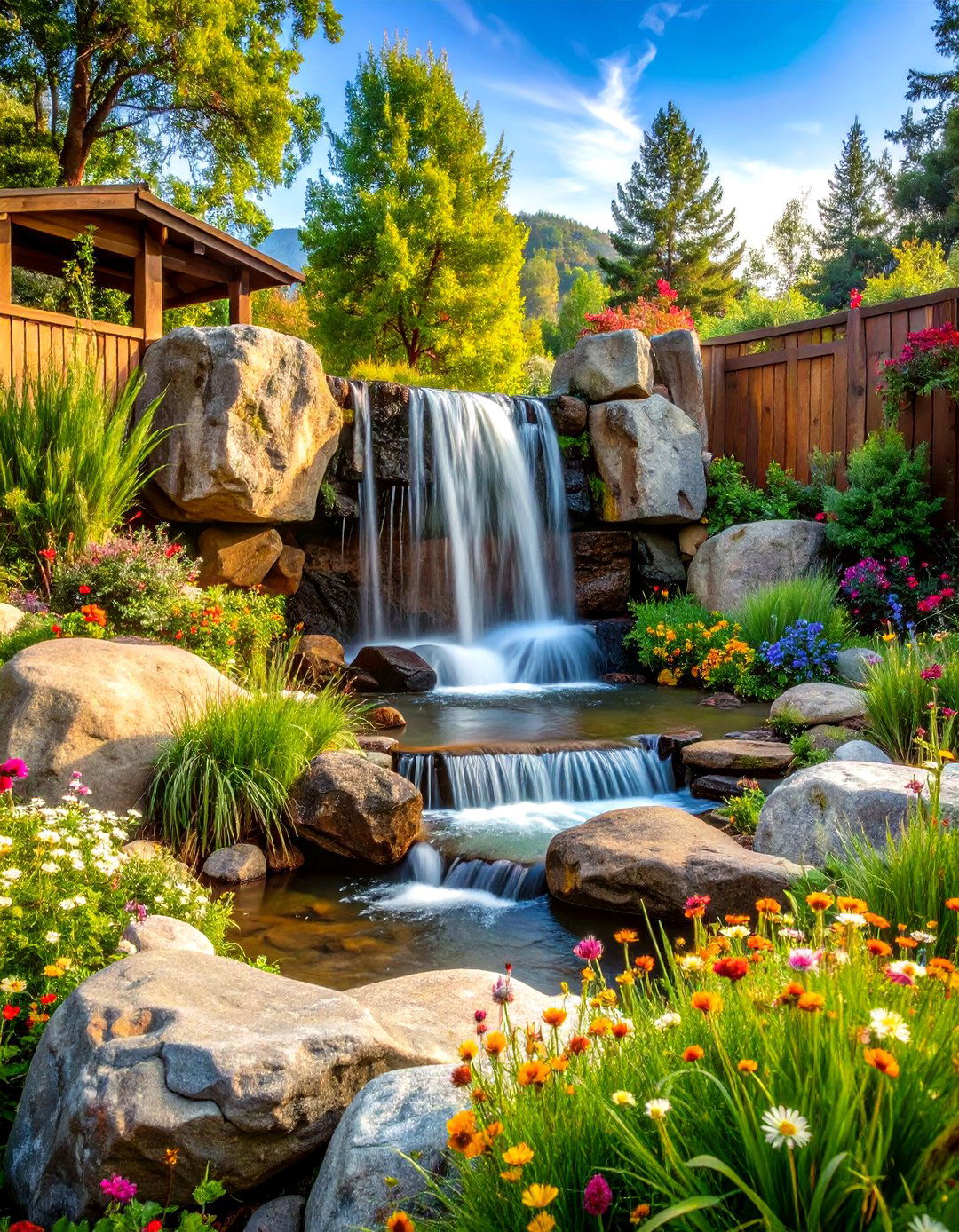 Rustic Boulder Pondless Waterfall - 20 Pondless Waterfall Ideas