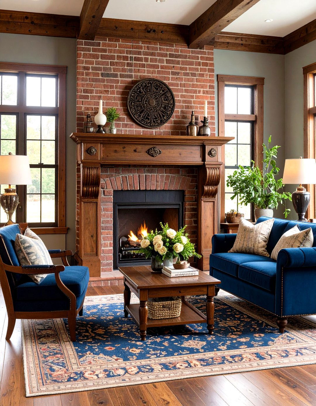 Rustic Brick Fireplace with Decorative Corbel Details - 20 Rustic Brick Fireplace Ideas