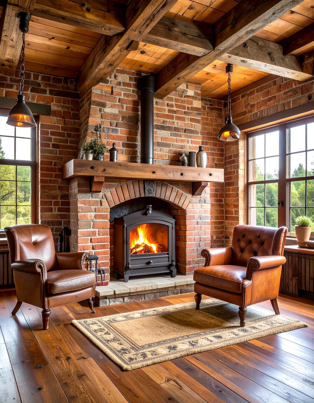 Rustic Brick Hearth - 20 Sunroom With Fireplace Ideas