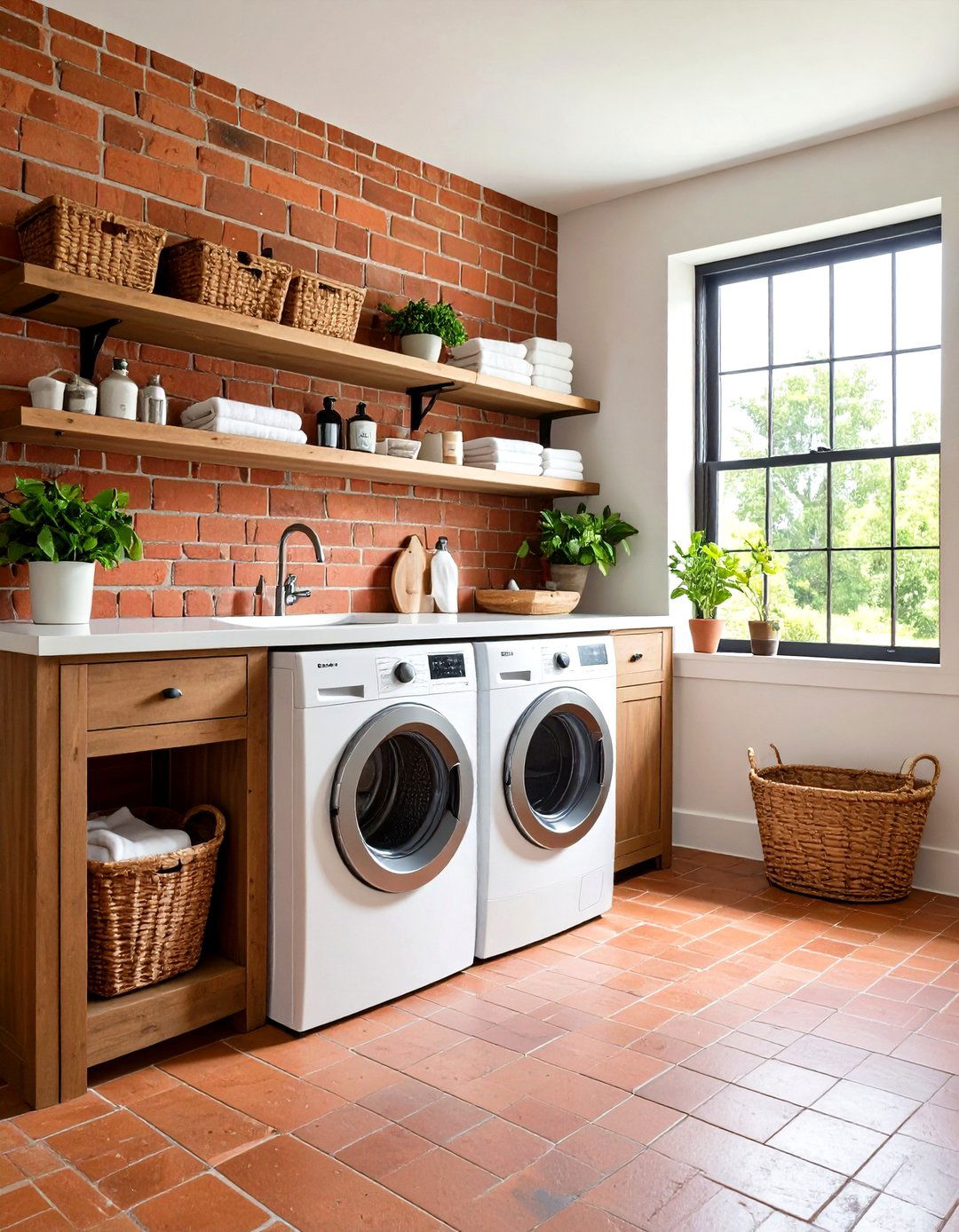 Rustic Brick Veneer Laundry Room Backsplash - 20 Laundry Room Backsplash Ideas