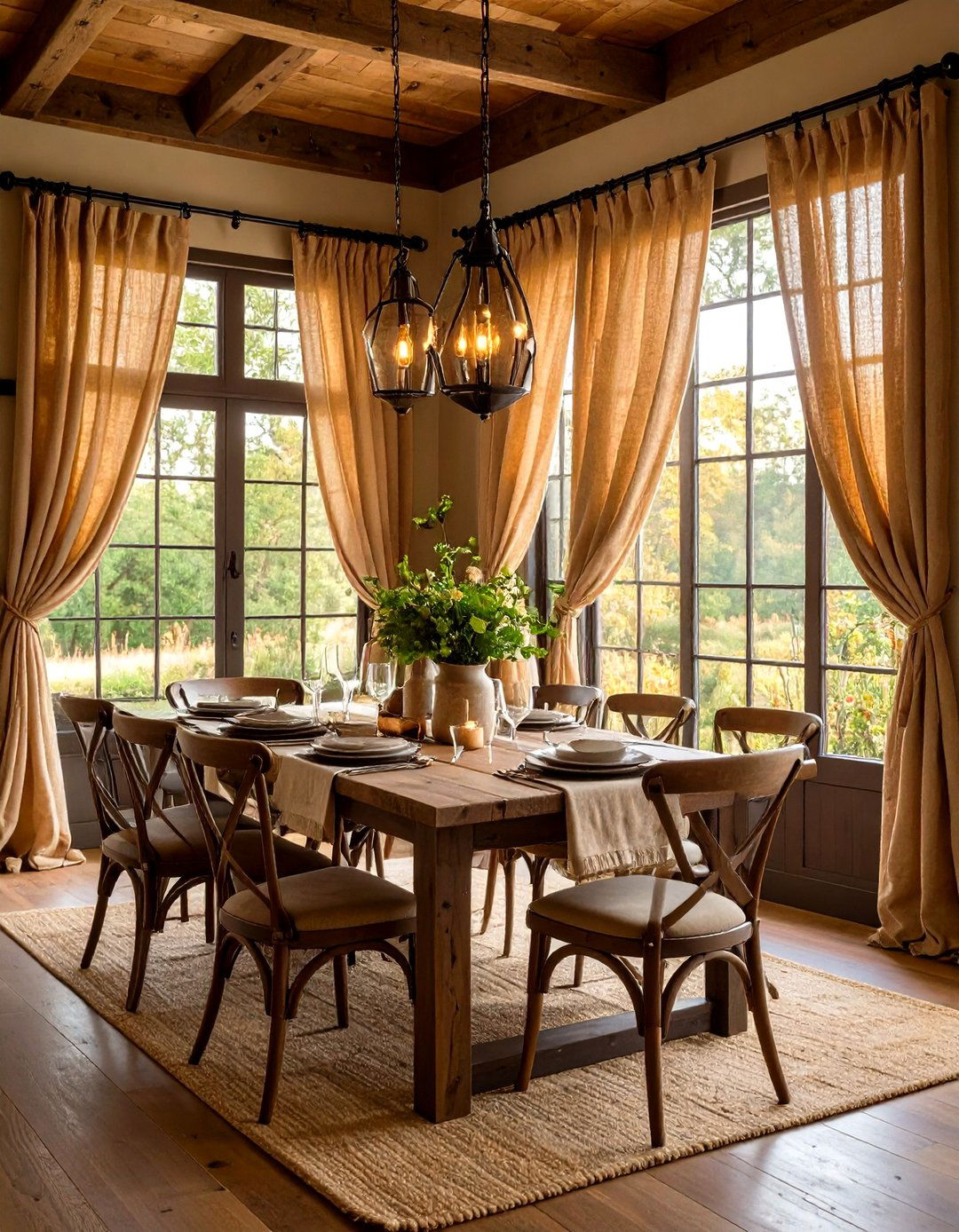 Rustic Burlap Blend Dining Room Curtains - 20 Dining Room Curtain Ideas