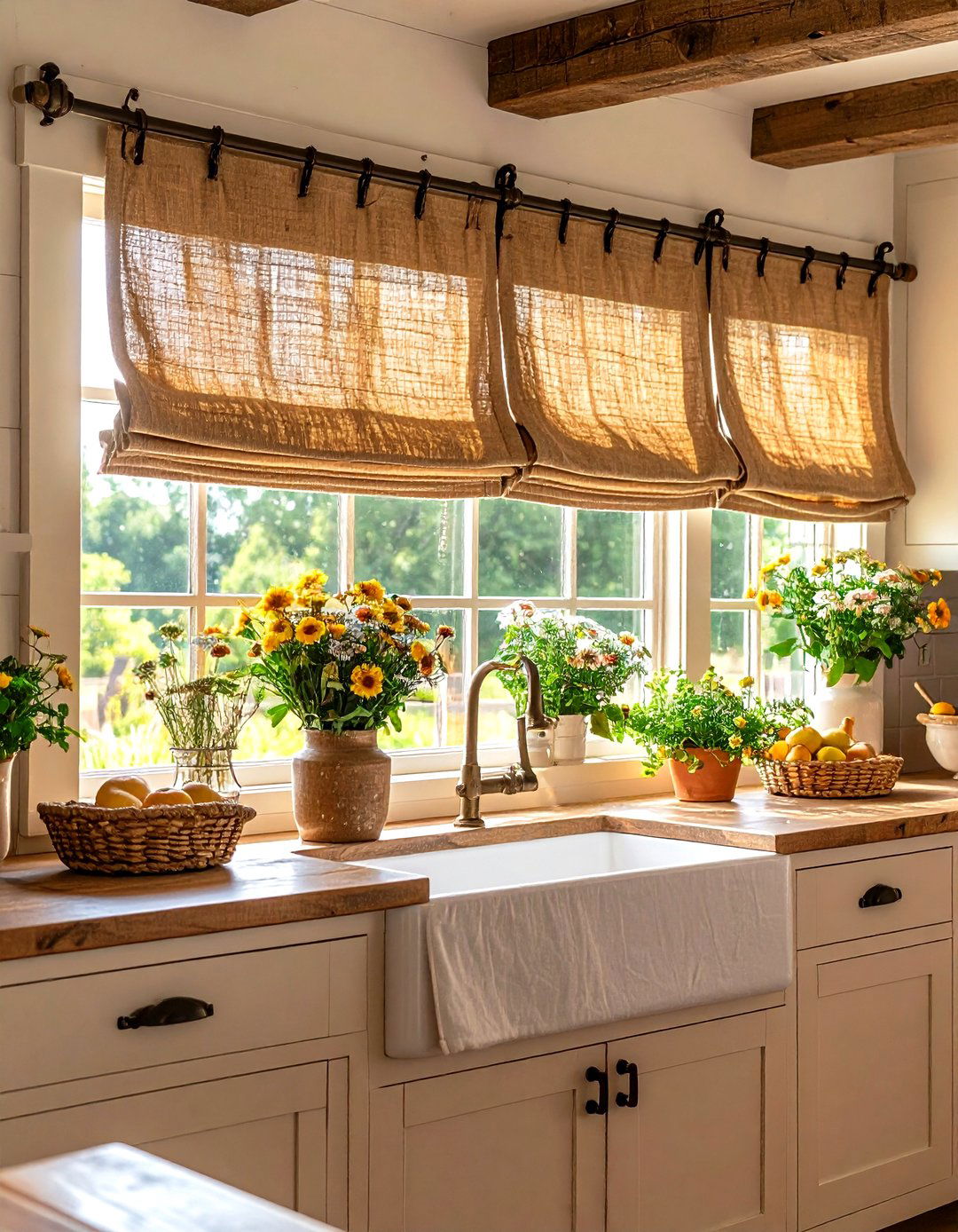 Rustic Burlap Farmhouse Window Valance - 20 Window Valance Ideas