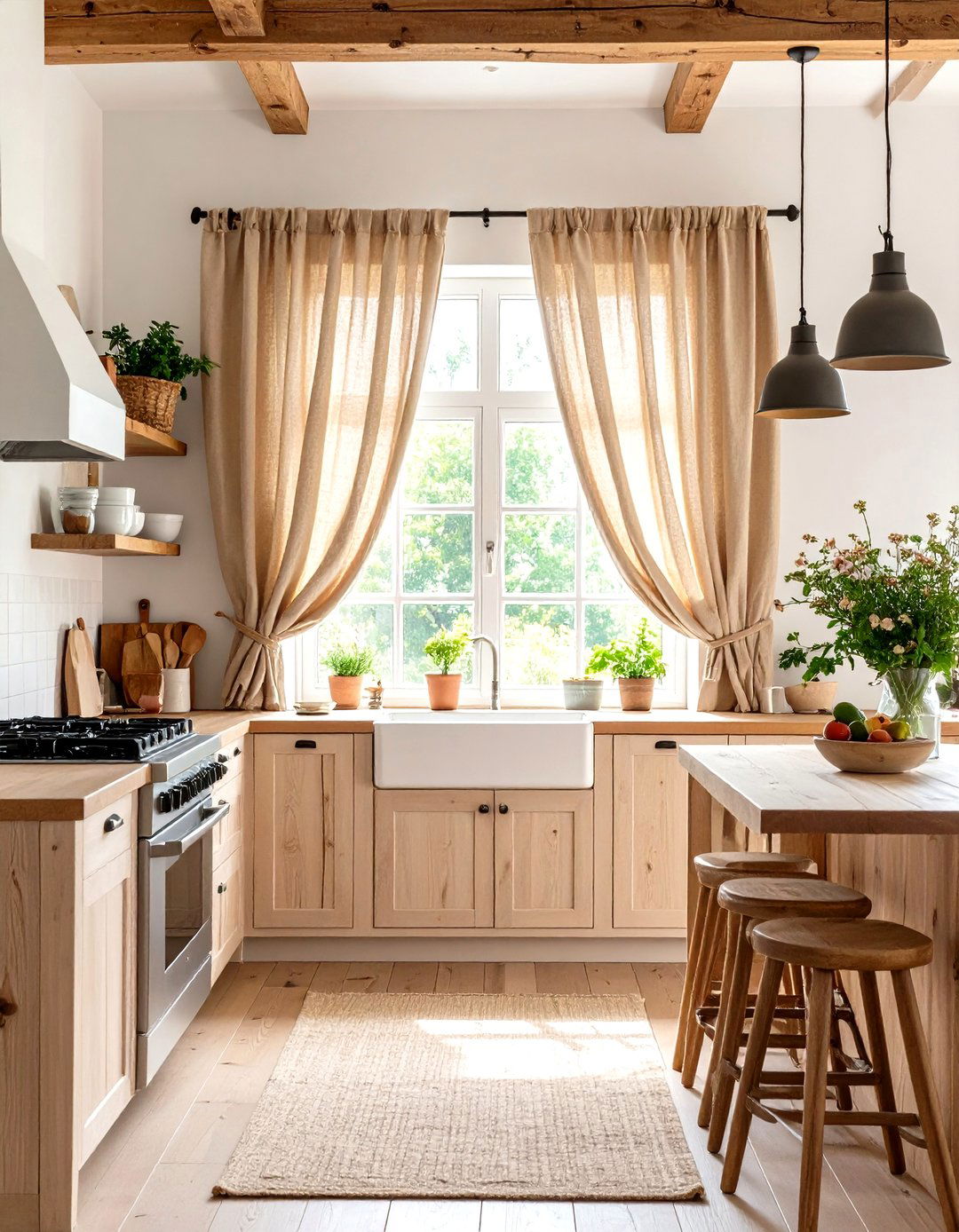 Rustic Burlap Kitchen Curtain Texture - 20 Kitchen Curtain Ideas