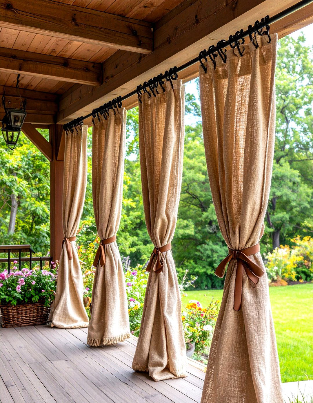 Rustic Burlap Patio Curtain Theme - 20 Patio Curtain Ideas