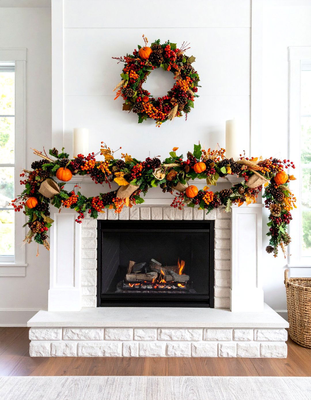 Rustic Burlap and Berry Mantel Garland - 20 Mantel Garland Ideas
