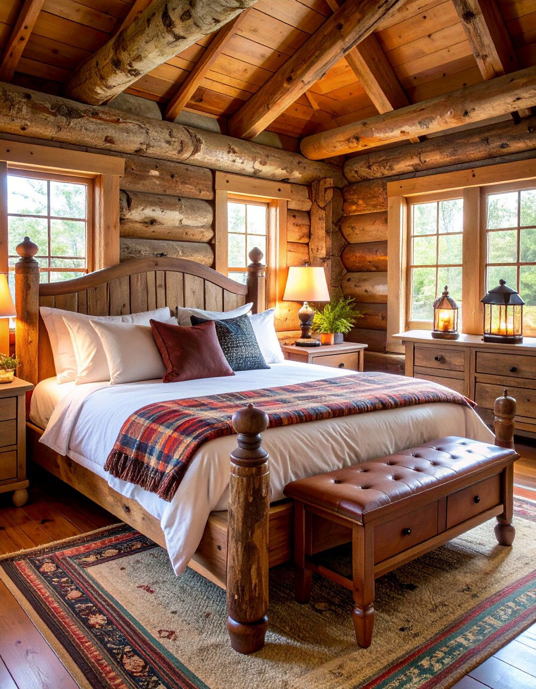 Rustic Cabin Forest Bedroom with Natural Wood Features - 20 Fantasy Bedroom Ideas
