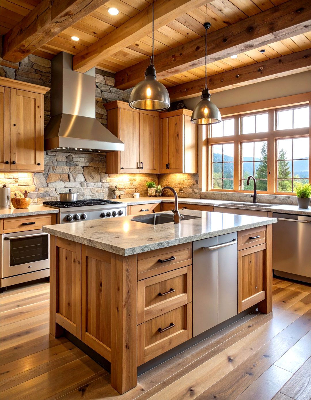 Rustic Cabin Kitchen With Stainless Steel Appliances - 20 Kitchen With Stainless Steel Appliances
