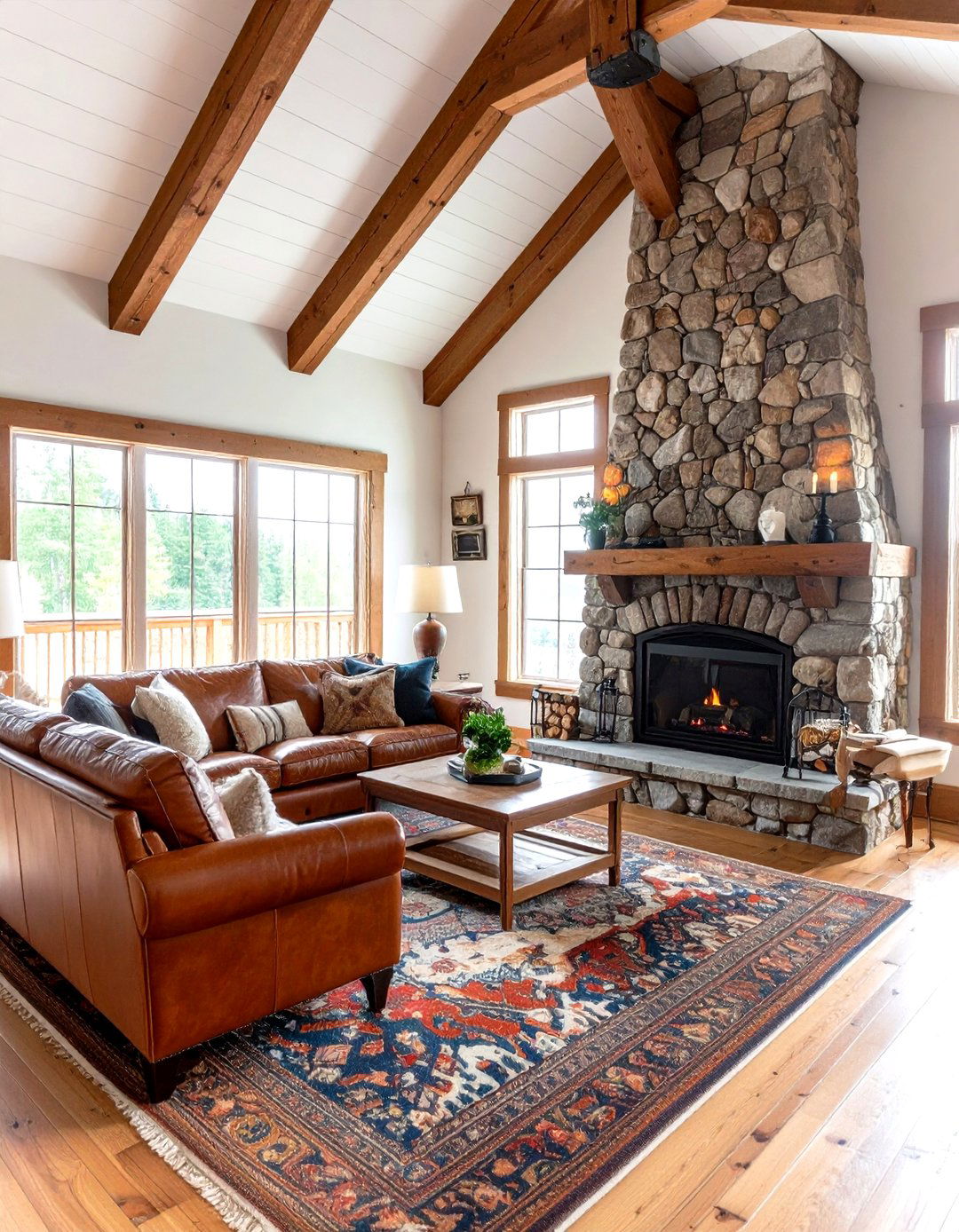Rustic Cabin Style Rooms With Fireplaces With Vaulted Ceilings Using Natural Stone and Wood - 20 Rooms With Fireplaces With Vaulted Ceilings Features