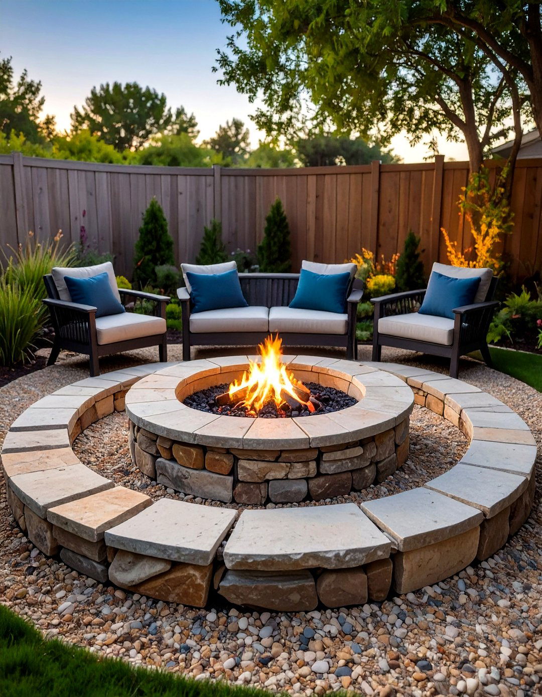 Rustic Campfire Style Flagstone Fire Pit Ring - 20 Flagstone Fire Pit Ideas