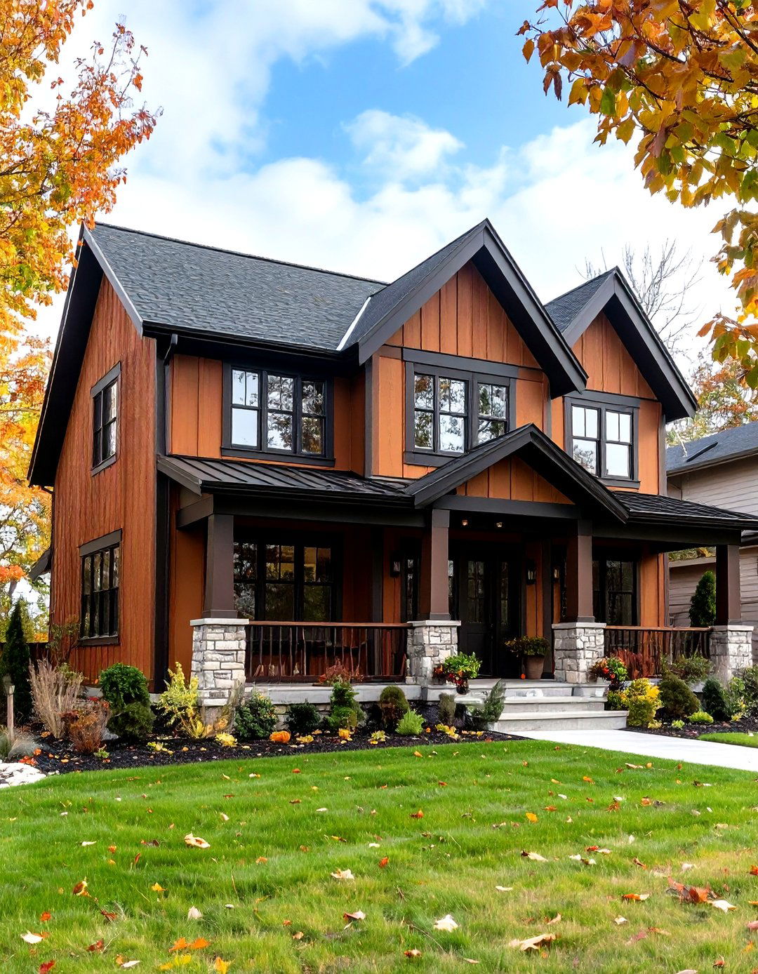 Rustic Cedar Cottage with Matte Black Lines - 20 Dark Brown House With Black Trim