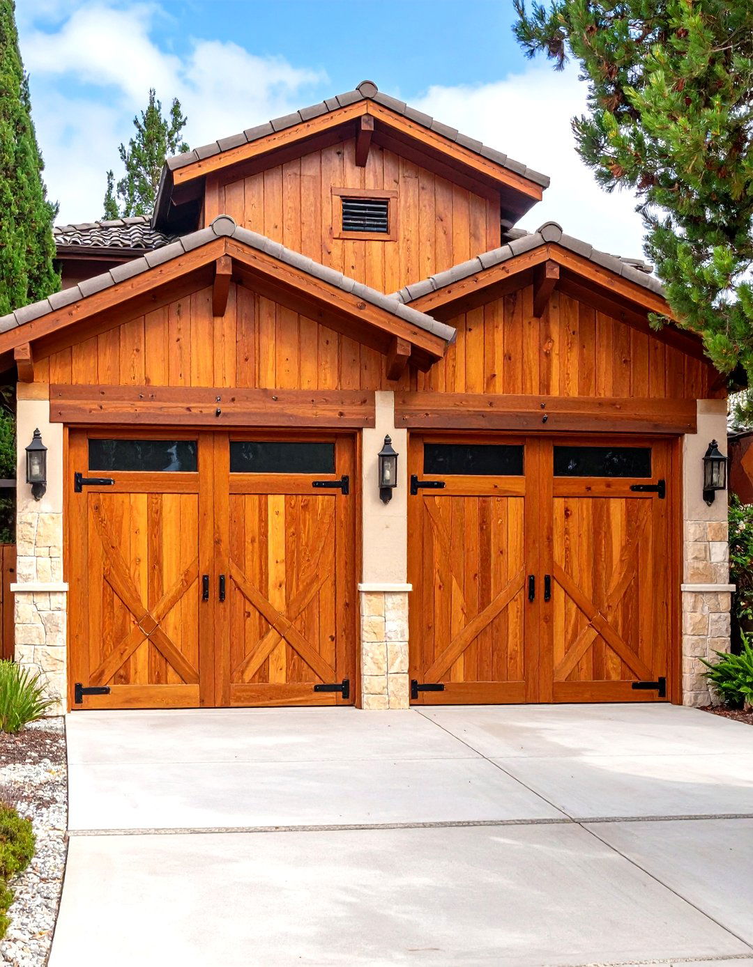 Rustic Cedar Garage Doors with Iron Strap Hinges for Spanish Style Home Exteriors - 20 spanish style home exterior ideas