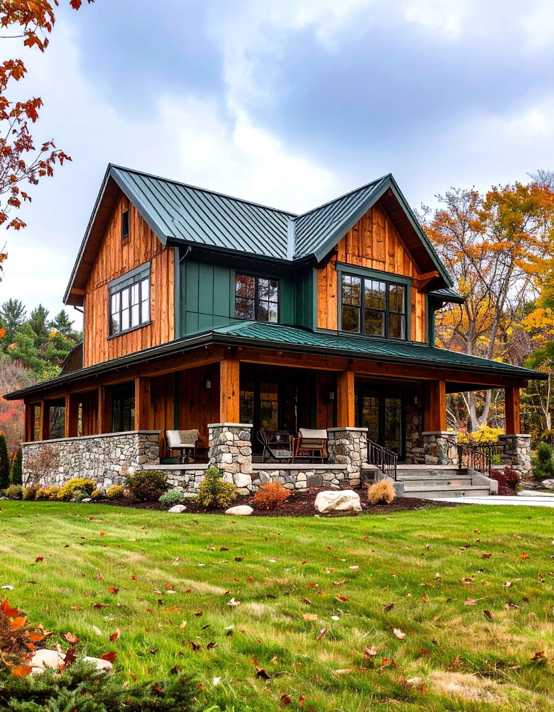 Rustic Cedar Modern Farmhouse Exterior with Stone Foundation - 20 Modern Farmhouse Exterior