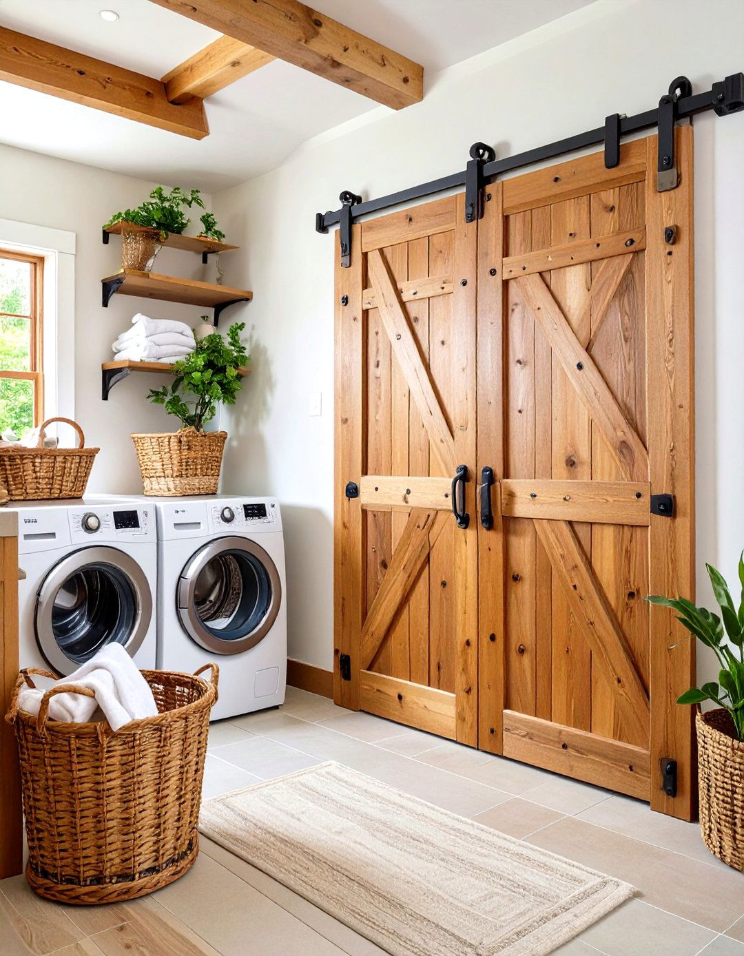 Rustic Cedar Plank Laundry Room Door with Wrought Iron Hardware - 20 Laundry Room Door Ideas
