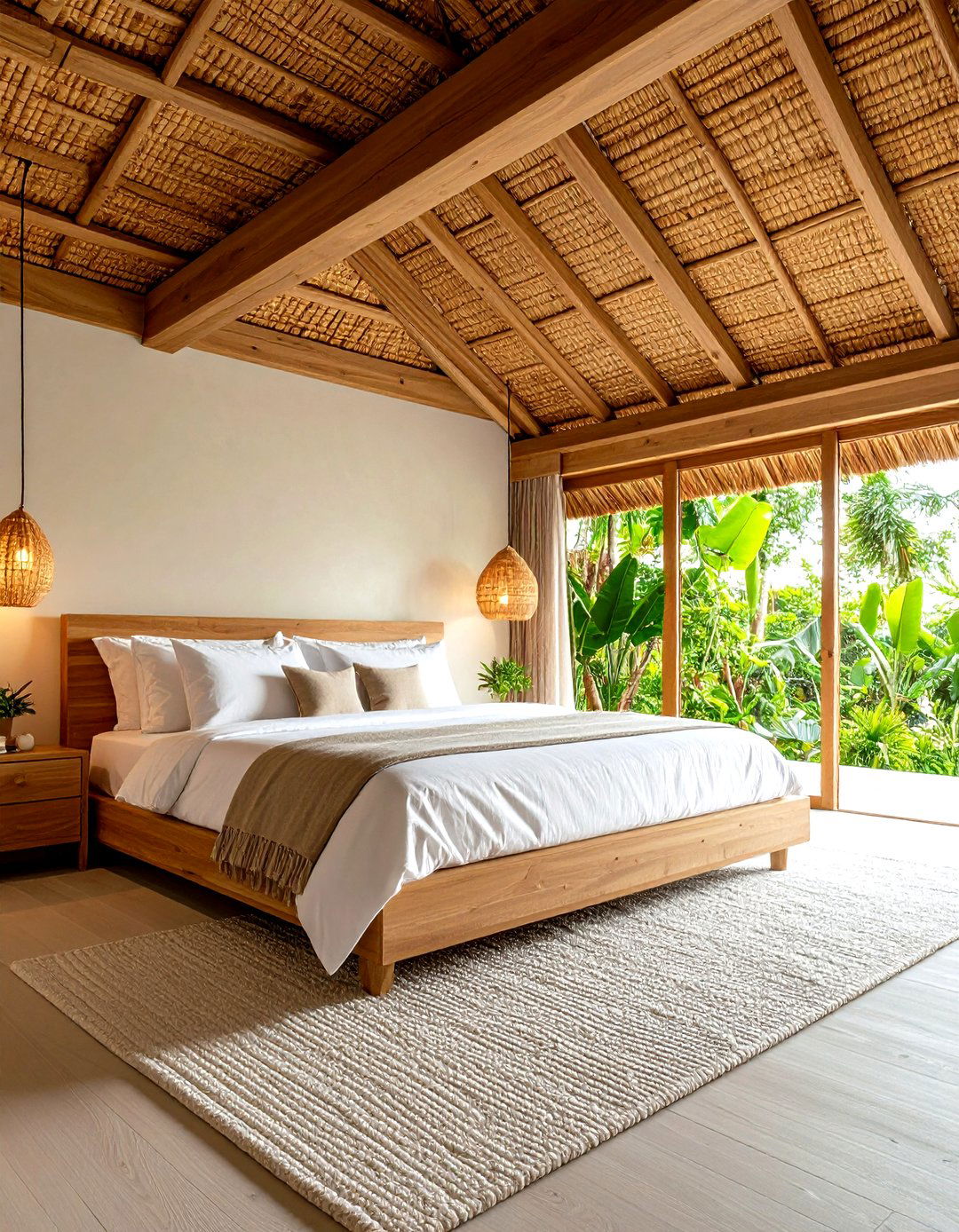Rustic Ceiling with Grasscloth Texture Panels - 20 Rustic Ceiling Ideas