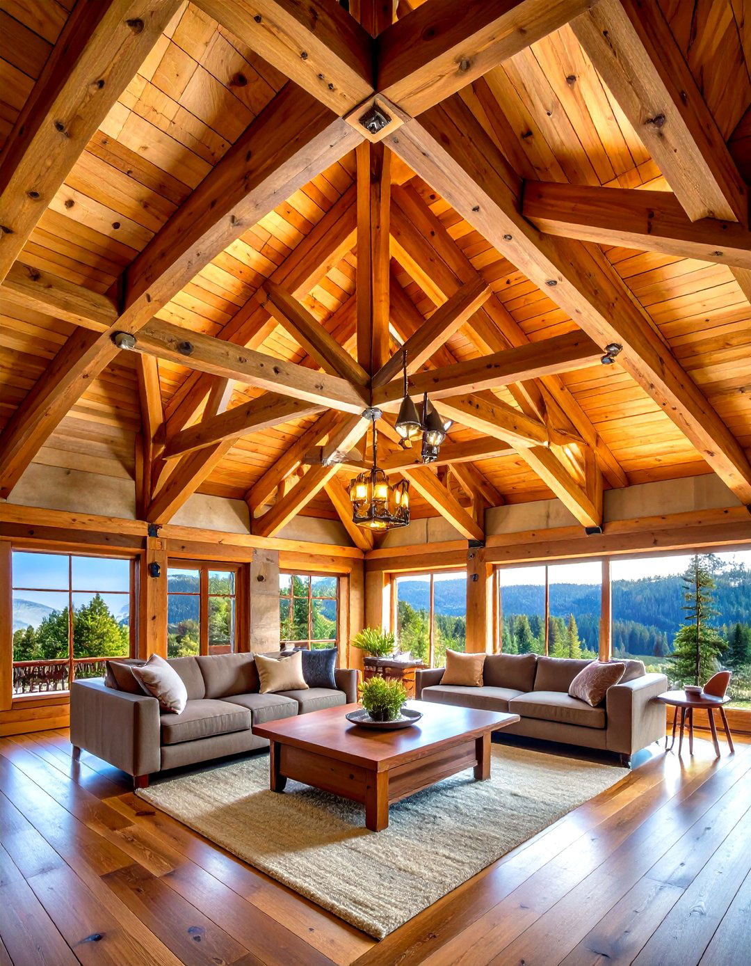 Rustic Ceiling with Hand Hewn Timber Trusses - 20 Rustic Ceiling Ideas
