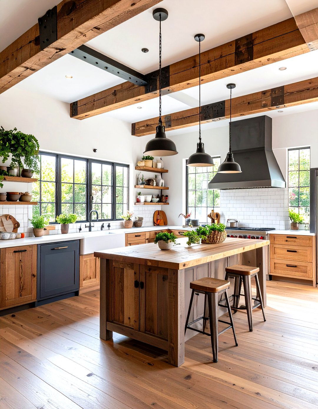 Rustic Ceiling with Metal Accent Strapping - 20 Rustic Ceiling Ideas