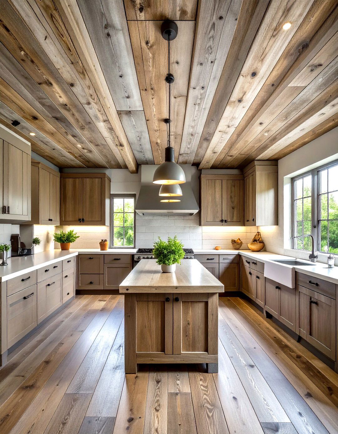 Rustic Ceiling with Weathered Barn Wood Planks - 20 Rustic Ceiling Ideas