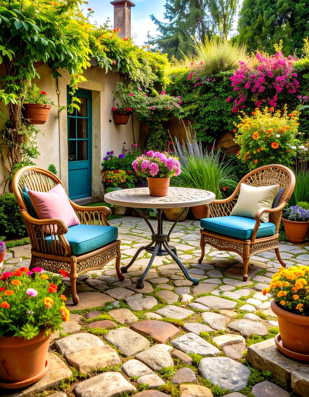Rustic Cobblestone Paver Patio with Old World Character - 20 Paver Patio Ideas