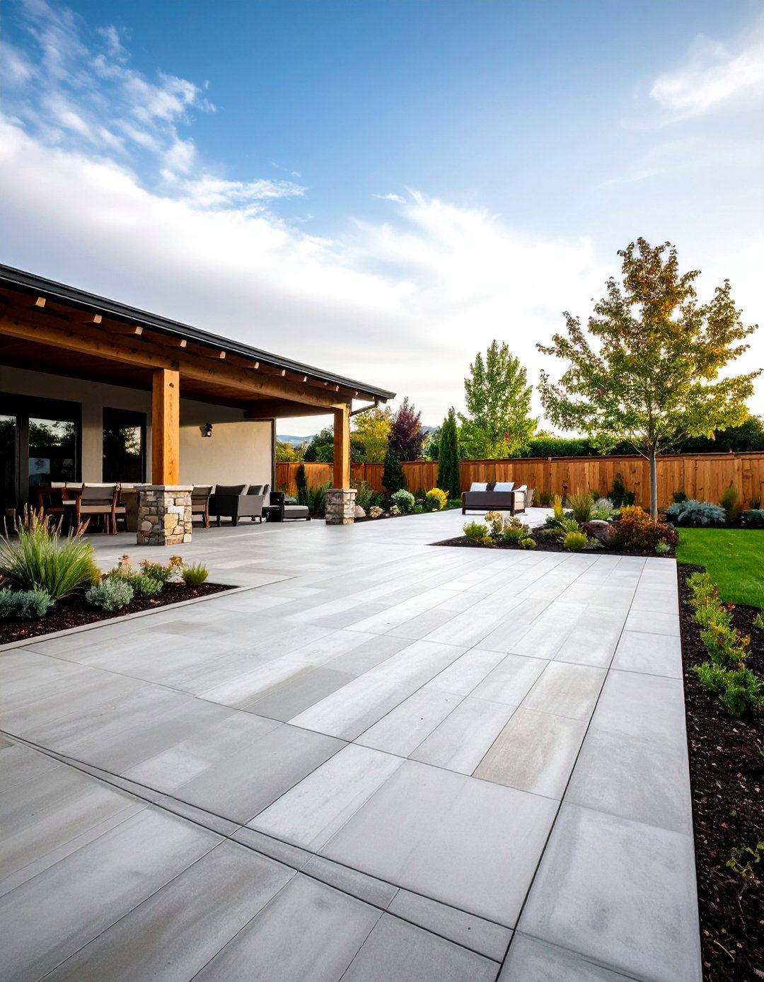 Rustic Concrete Deck with Hand Finished Details - 20 Concrete Deck Ideas