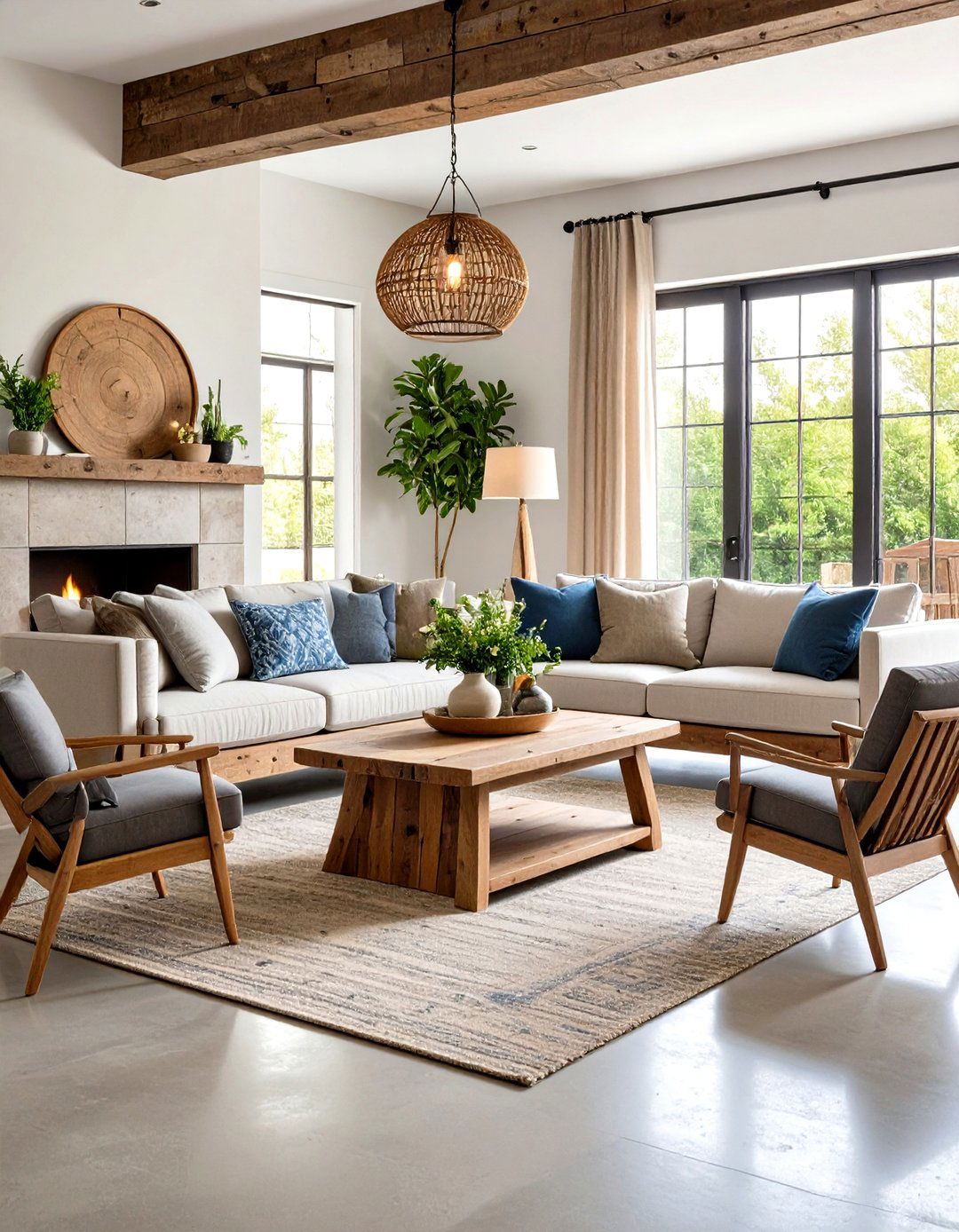Rustic Concrete Floor Living Room with Reclaimed Wood Accents - 20 Rustic Concrete Floor Living Room Ideas