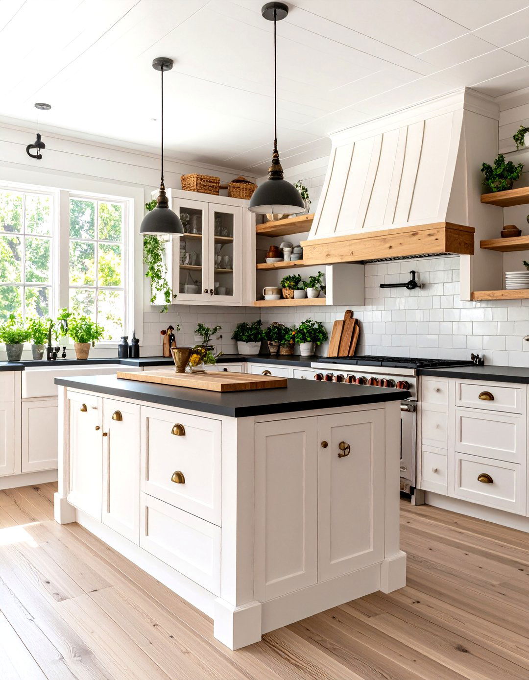 Rustic Cottage White Kitchen with Black Countertops - 20 white kitchen with black countertops ideas