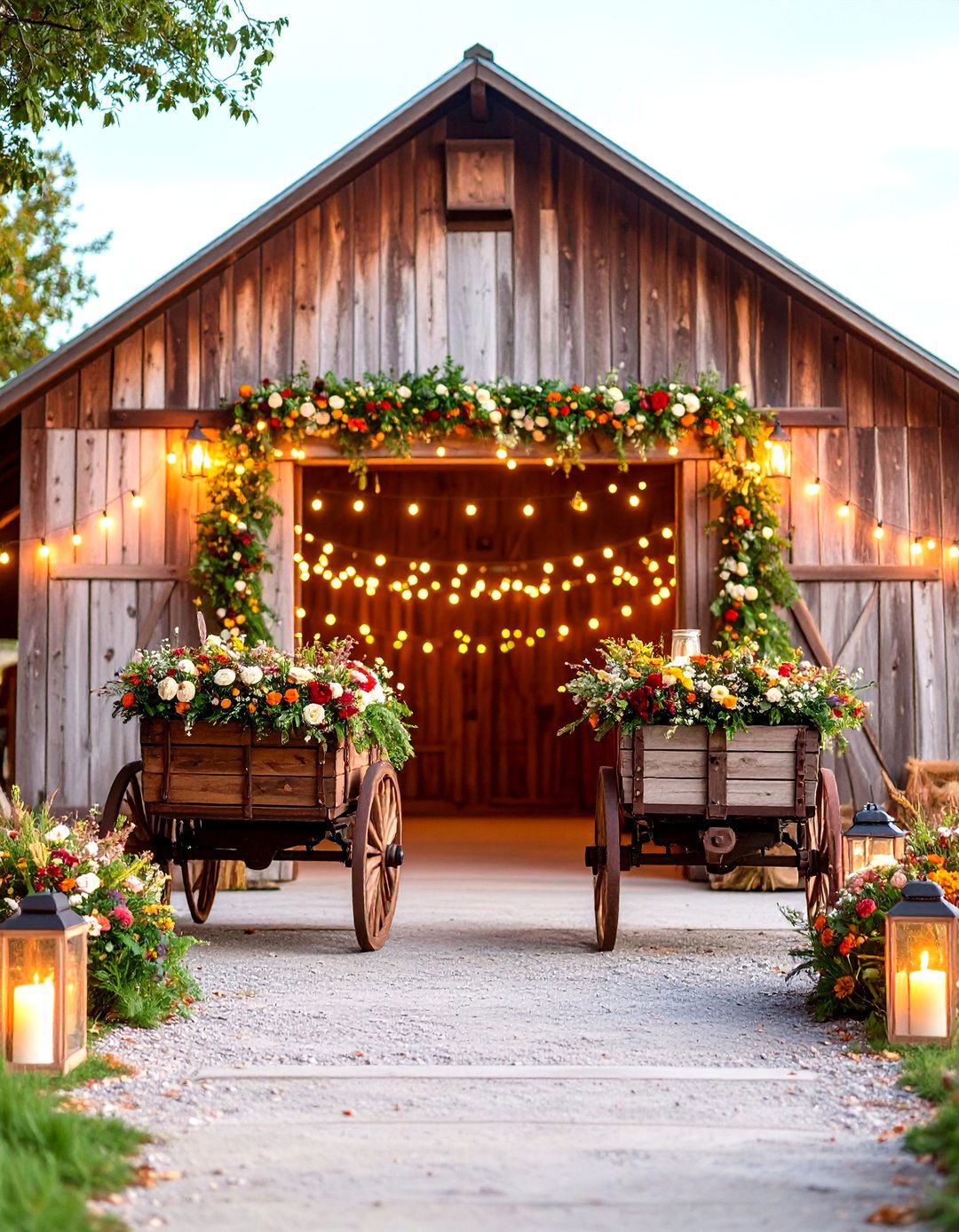 Rustic Country Wedding Entrance with Hayride and Barn Decor - 20 Wedding Entrance Ideas