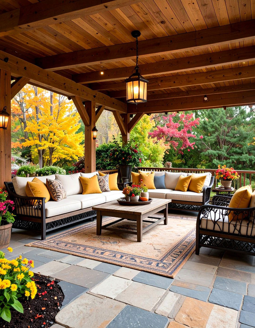 Rustic Covered Porch with Natural Stone Flooring - 20 Covered Porch Ideas