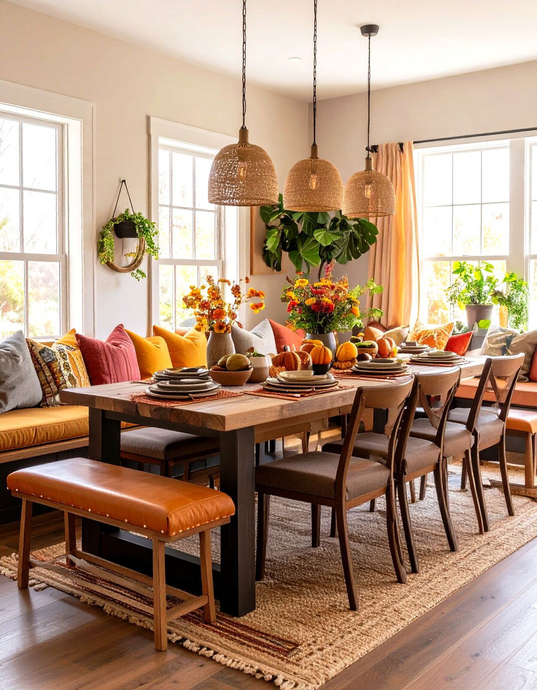 Rustic Dining Room Bench Seating Community Style - 20 Rustic Dining Room Ideas