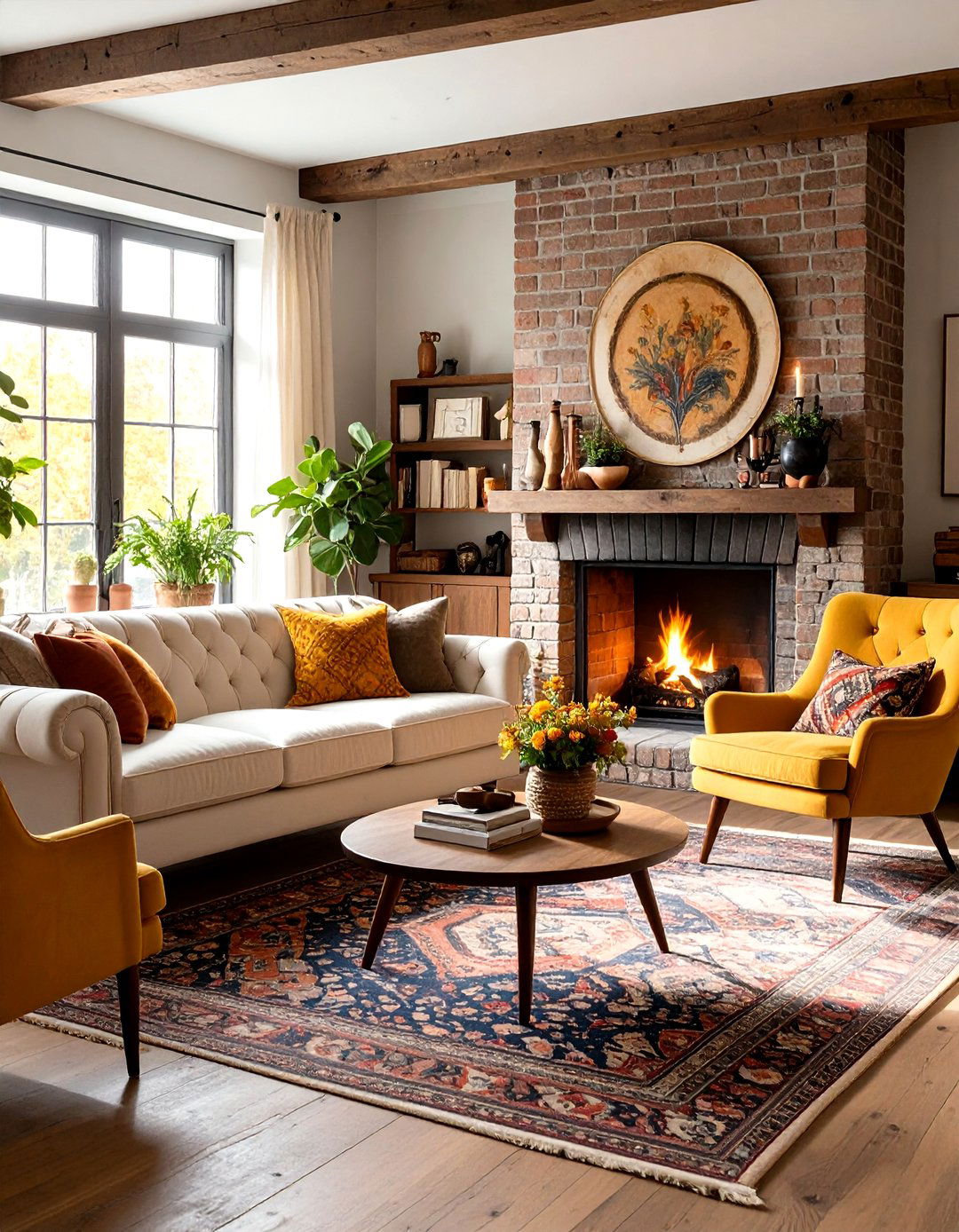 Rustic Eclectic Living Room With a Brick Fireplace - 20 Rustic Living Room With a Brick Fireplace Ideas