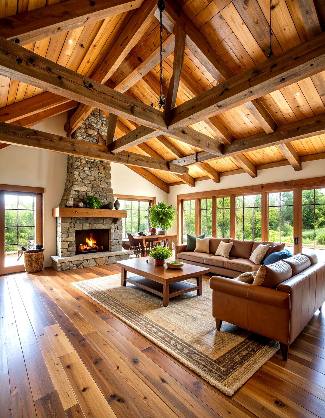 Rustic Exposed Beam Open Concept Vaulted Ceiling Living Room - 20 Open Concept Vaulted Ceiling Living Room Ideas
