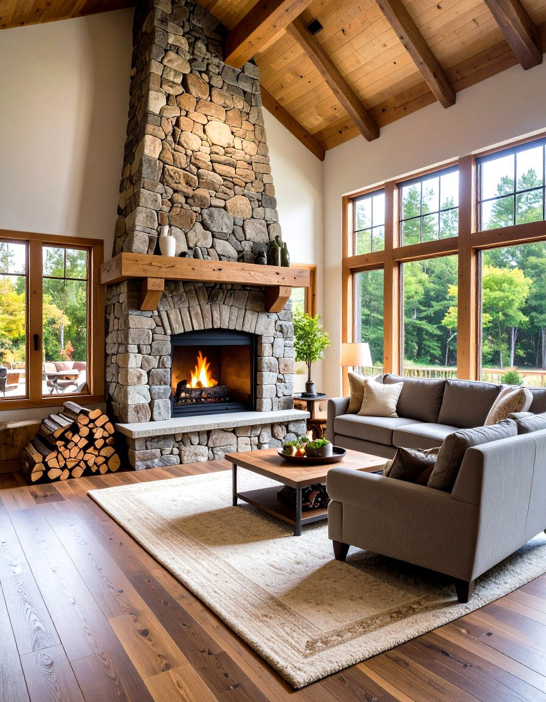 Rustic Exposed Stone Fireplaces - 20 Rustic Decor Ideas