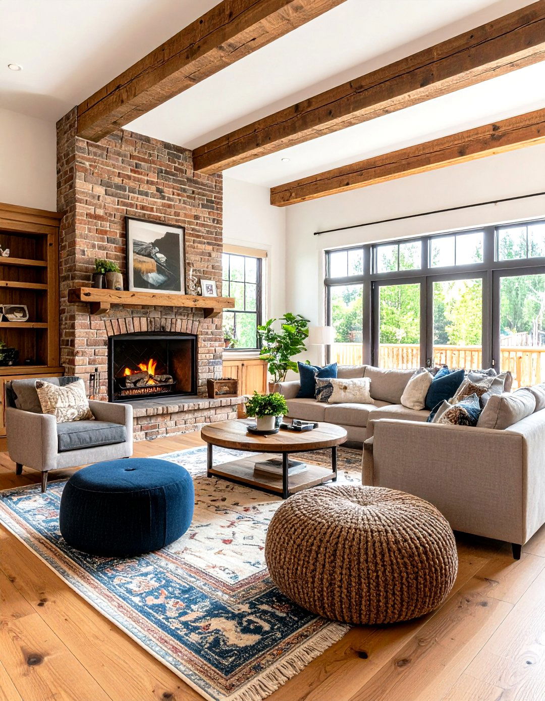 Rustic Family Living Room With a Brick Fireplace - 20 Rustic Living Room With a Brick Fireplace Ideas
