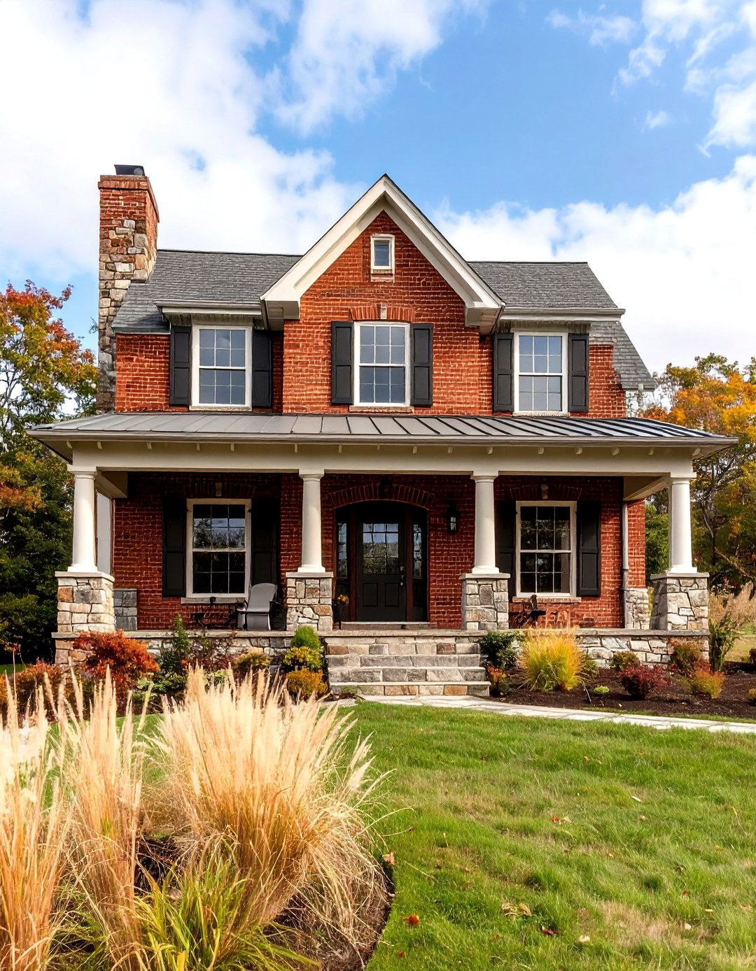 Rustic Farmhouse Brick Houses with Stone Foundation Accents - 20 Brick Houses With Stone Accents