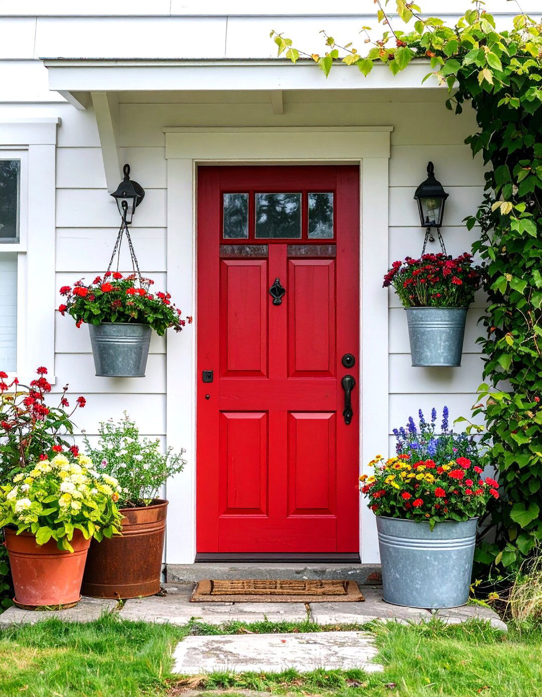 Rustic Farmhouse Dark Red Front Door with Weathered Charm - 20 Dark Red Front Door Ideas