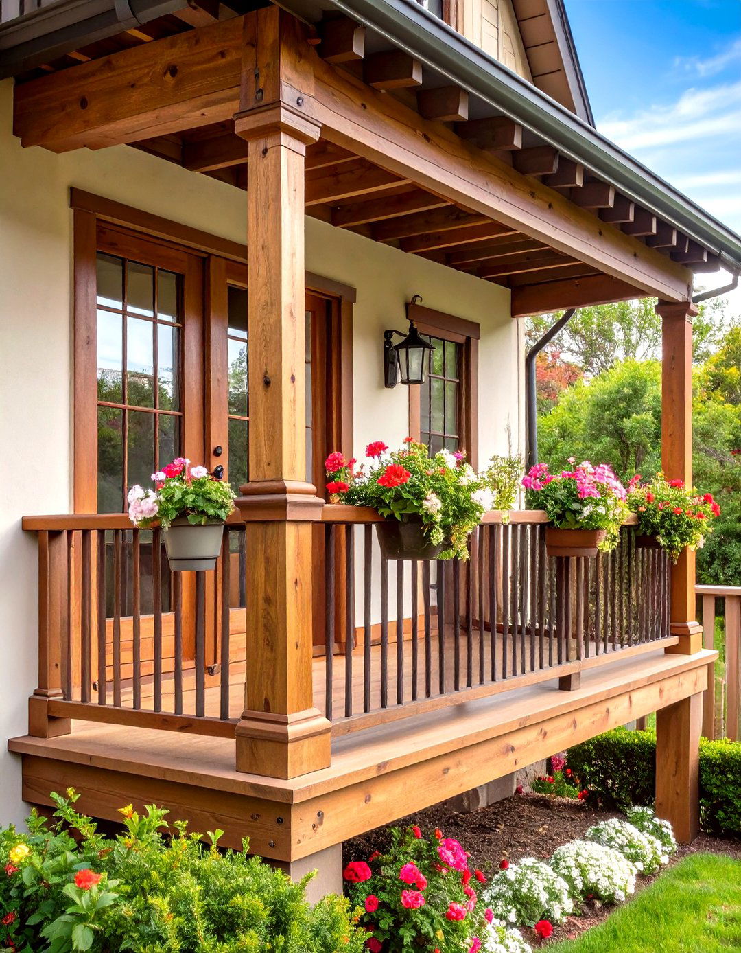 Rustic Farmhouse Juliet Balcony with Wood Accents - 20 Juliet Balcony Ideas