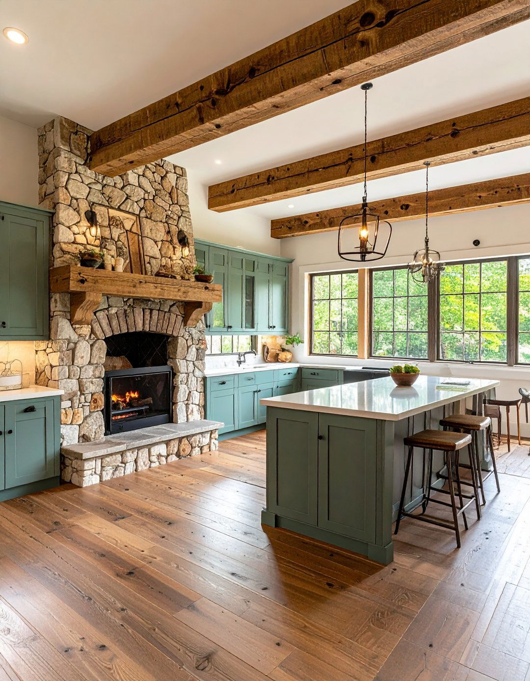 Rustic Farmhouse Kitchen Fireplace With Reclaimed Wood - 20 Kitchens With Fireplaces