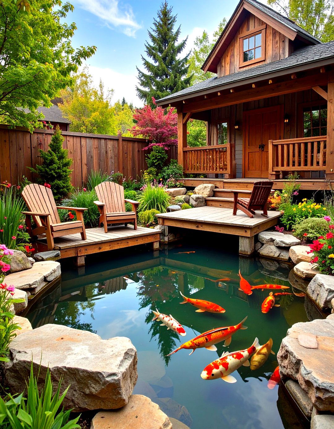 Rustic Farmhouse Koi Pond with Natural Materials - 20 Koi Pond Ideas