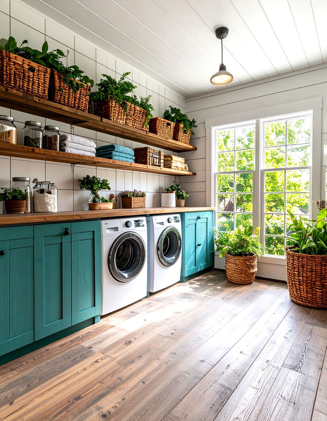 Rustic Farmhouse Laundry Closet with Shiplap Walls - 20 Laundry Closet Ideas
